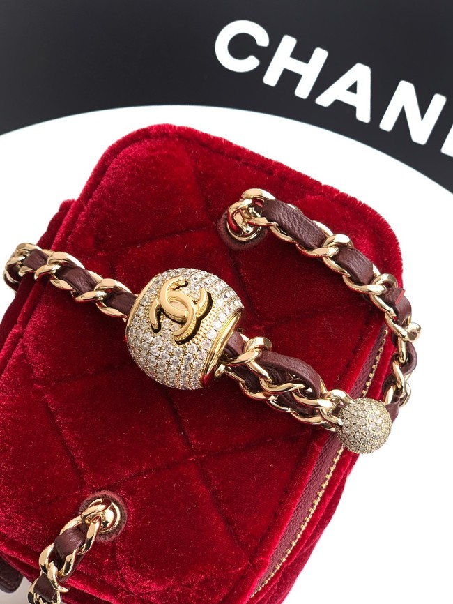 CHANEL velvet Small Vanity with Chain AP3941 red