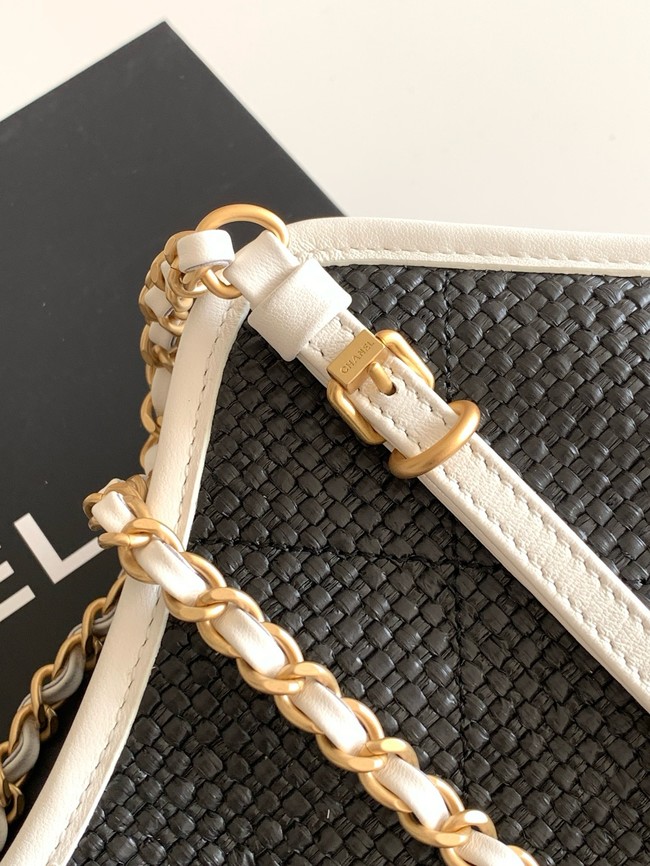 CHANEL Maxi Shopping Bag Braided Raffia AS5463 black