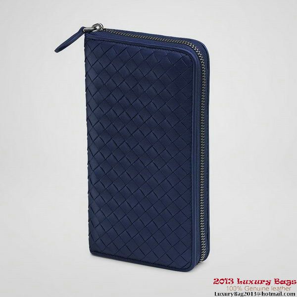 Bottega Veneta 275064 V001N 4207 Intrecciato Nappa Zip Around Wallet Indigo Blu
