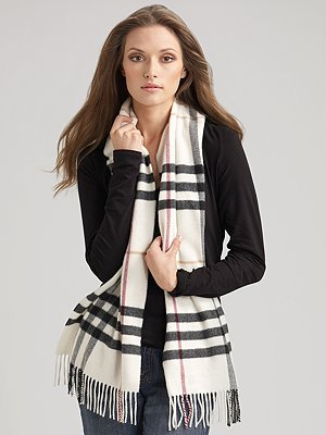 Burberry Cashmere Ivory Giant Check Scarf