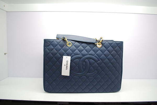 Chanel A37001 GST Dark Blue Caviar Leather Large Coco Shopper Bag Gold