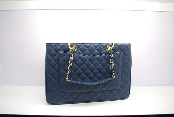 Chanel A37001 GST Dark Blue Caviar Leather Large Coco Shopper Bag Gold