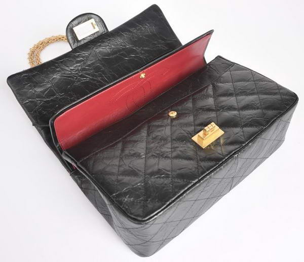 Chanel Classic Falp Bag Black Glazed Crackled Leather A28668 Black Gold