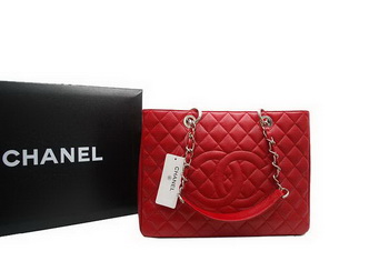 Chanel GST Caviar Leather Coco Bag A36092 Red Silver