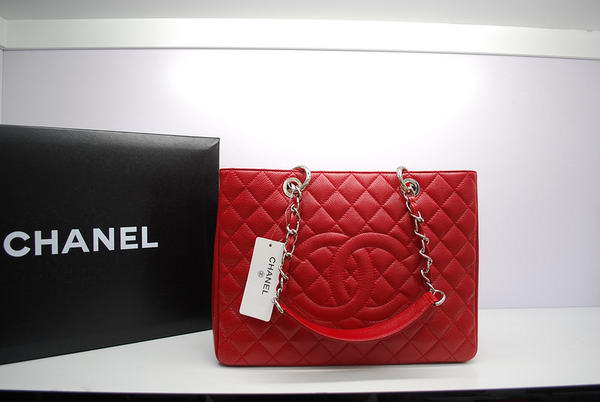 Chanel GST Caviar Leather Coco Bag A36092 Red Silver