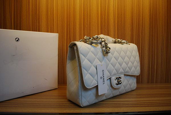 Chanel Jumbo Double Flaps Bag A36097 White Original Caviar Leather Silver