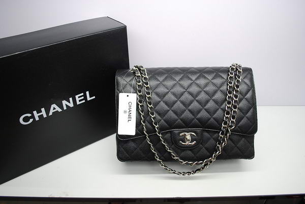 Chanel Maxi Double Flaps Bag A36098 Black Original Caviar Leather Silver
