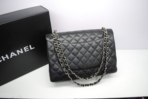 Chanel Maxi Double Flaps Bag A36098 Black Original Caviar Leather Silver