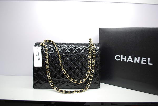 Chanel Maxi Double Flaps Bag A36098 Black Original Patent Leather Gold