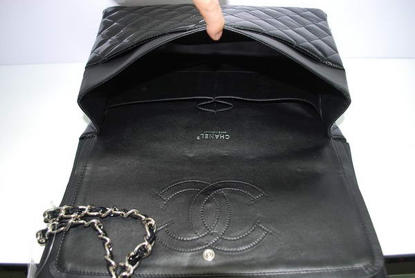 Chanel Maxi Double Flaps Bag A36098 Black Original Patent Leather Silver