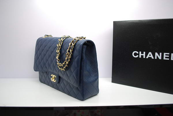 Chanel Maxi Double Flaps Bag A36098 Blue Original Caviar Leather Gold