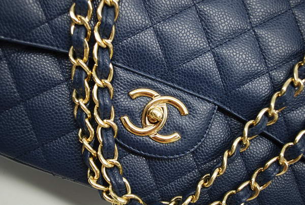 Chanel Maxi Double Flaps Bag A36098 Blue Original Caviar Leather Gold