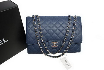 Chanel Maxi Double Flaps Bag A36098 Blue Original Caviar Leather Silver