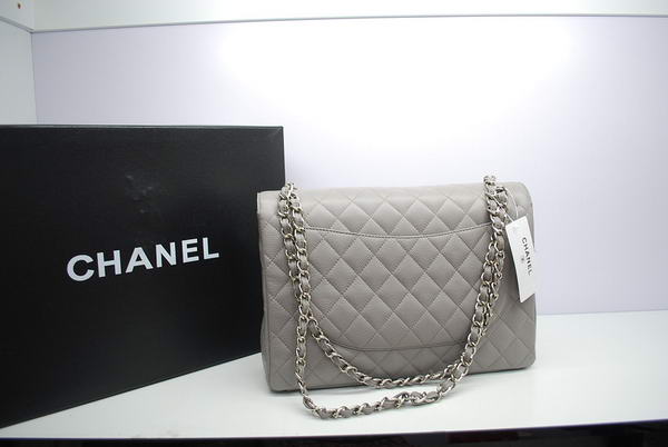 Chanel Maxi Double Flaps Bag A36098 Grey Original Caviar Leather Silver