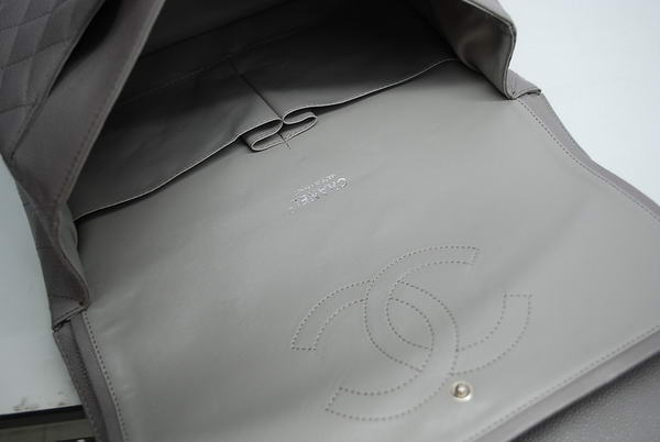 Chanel Maxi Double Flaps Bag A36098 Grey Original Caviar Leather Silver
