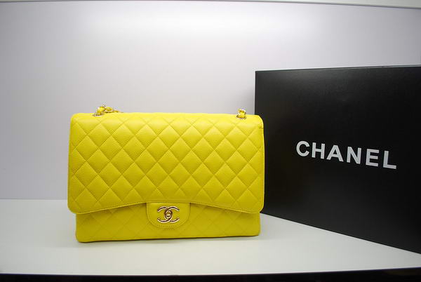 Chanel Maxi Double Flaps Bag A36098 Lemon Original Caviar Leather Gold