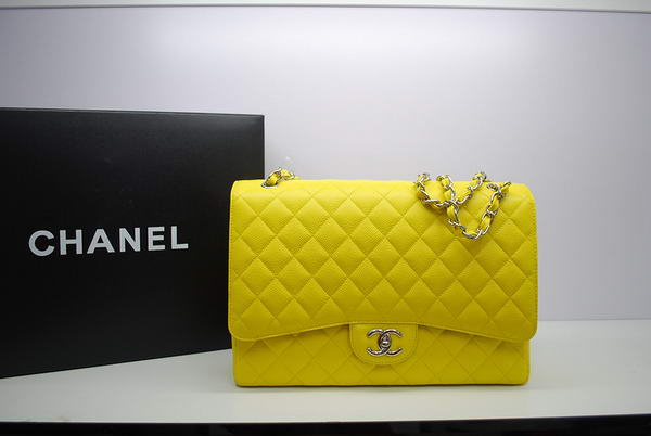 Chanel Maxi Double Flaps Bag A36098 Lemon Original Caviar Leather Silver