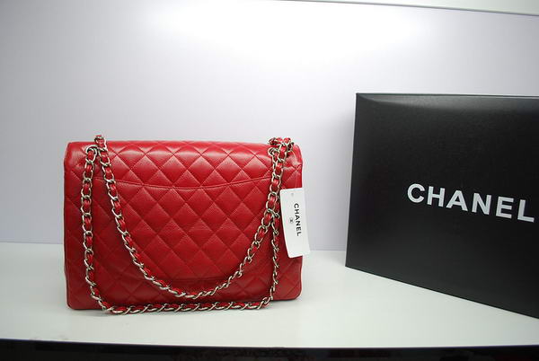 Chanel Maxi Double Flaps Bag A36098 Red Original Caviar Leather Silver