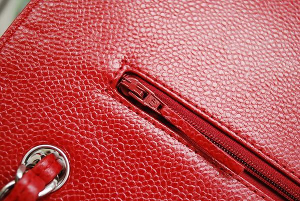 Chanel Maxi Double Flaps Bag A36098 Red Original Caviar Leather Silver