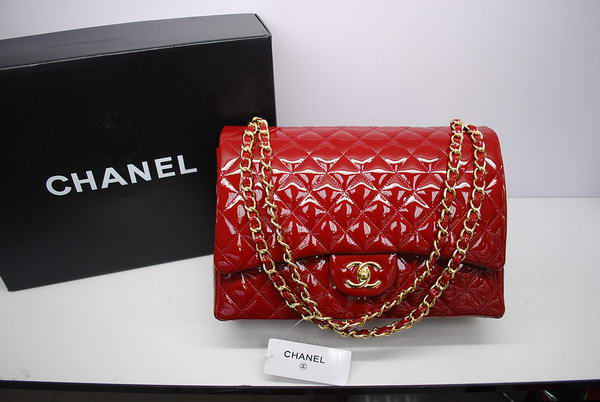 Chanel Maxi Double Flaps Bag A36098 Red Original Patent Leather Gold