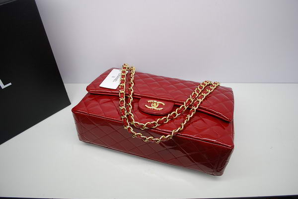 Chanel Maxi Double Flaps Bag A36098 Red Original Patent Leather Gold