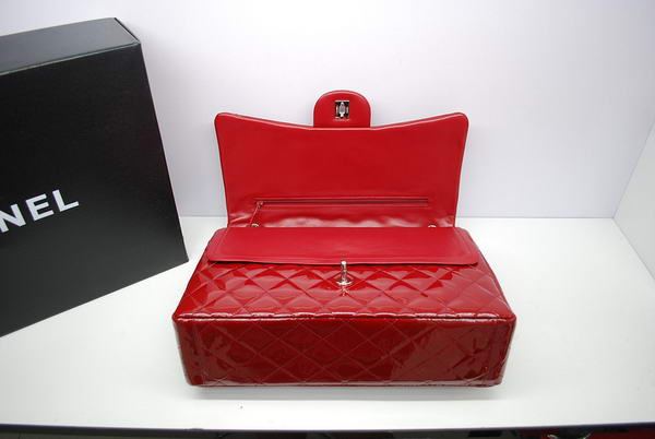 Chanel Maxi Double Flaps Bag A36098 Red Original Patent Leather Silver