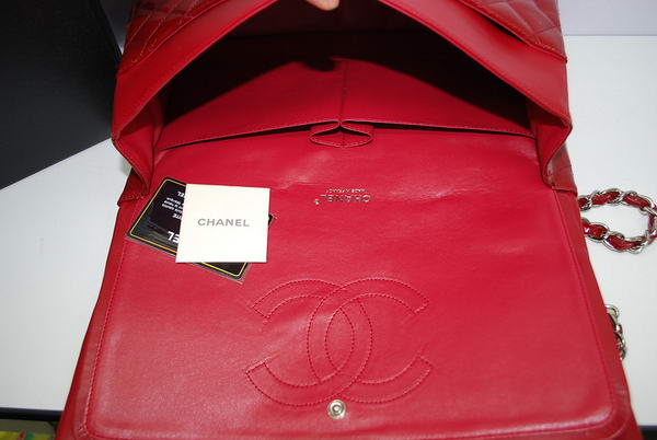 Chanel Maxi Double Flaps Bag A36098 Red Original Patent Leather Silver