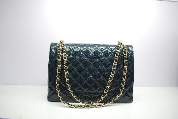 Chanel Maxi Double Flaps Bag A36098 Royalblue Original Patent Leather Gold