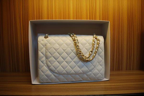 Chanel Maxi Double Flaps Bag A36098 White Original Caviar Leather Gold