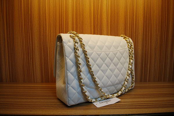 Chanel Maxi Double Flaps Bag A36098 White Original Caviar Leather Gold