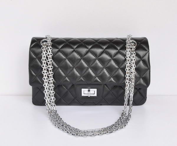 buy cheap Chanel 2.55 Series 1122 Classic Black Sheepskin Flap Bag Silver Hardware