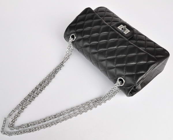 buy cheap Chanel 2.55 Series 1122 Classic Black Sheepskin Flap Bag Silver Hardware