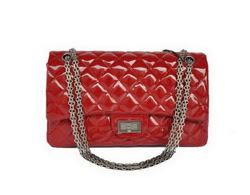 Ladies Chanel A30227 Red Patent Leather Jumbo Flap Bags Silver