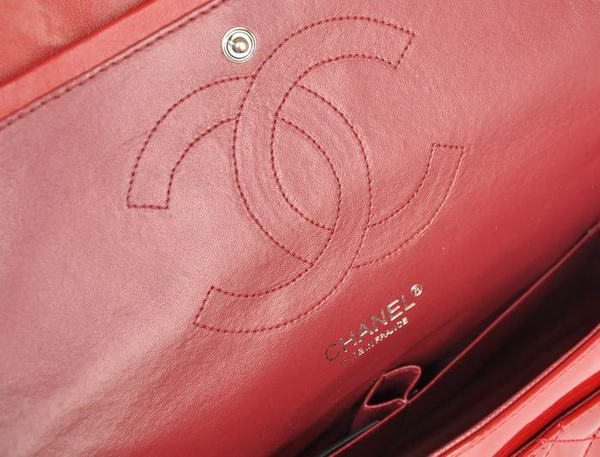 Ladies Chanel A30227 Red Patent Leather Jumbo Flap Bags Silver