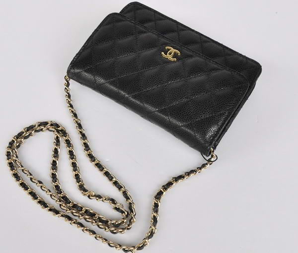 New Cheap Chanel A33814 Black Grain Leather Flap Bag Gold