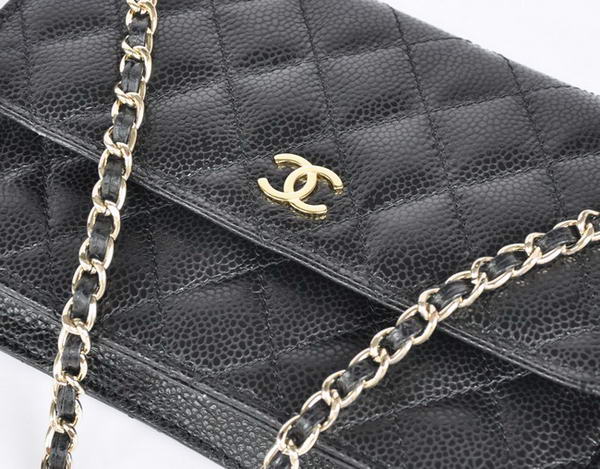 New Cheap Chanel A33814 Black Grain Leather Flap Bag Gold