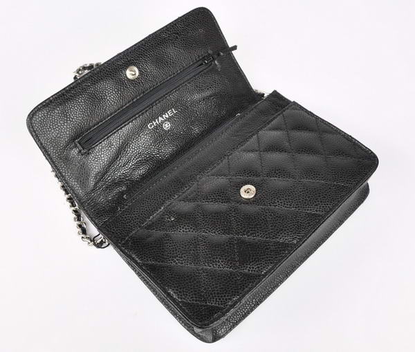 New Cheap Chanel A33814 Black Grain Leather Flap Bag Silver