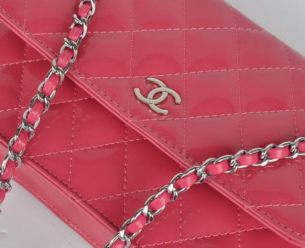 Top Quality Chanel A33814 Peach Patent Leather Flap Bag Silver