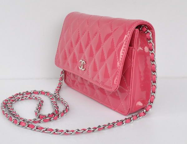 Top Quality Chanel A33814 Peach Patent Leather Flap Bag Silver