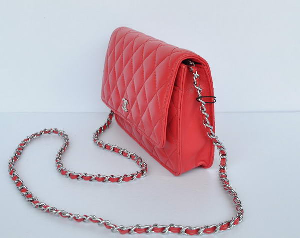 New Color Chanel A33814 Red Sheepskin Leather Flap Bag Silver