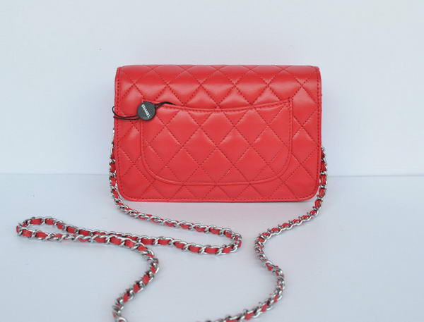 New Color Chanel A33814 Red Sheepskin Leather Flap Bag Silver