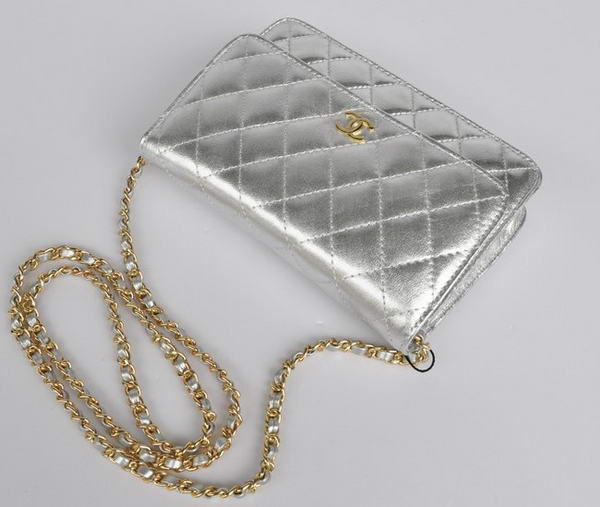 New Color  Chanel A33814 Silver Sheepskin Leather Flap Bag Gold