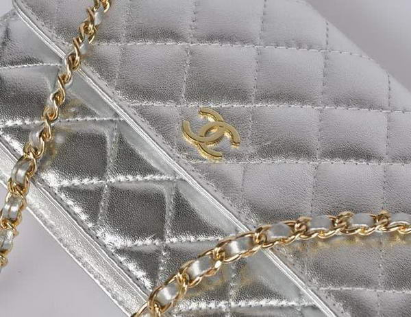 New Color  Chanel A33814 Silver Sheepskin Leather Flap Bag Gold