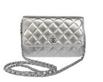 New Color  Chanel A33814 Silver Sheepskin Leather Flap Bag Silver