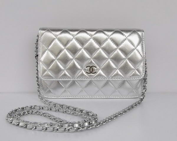 New Color  Chanel A33814 Silver Sheepskin Leather Flap Bag Silver
