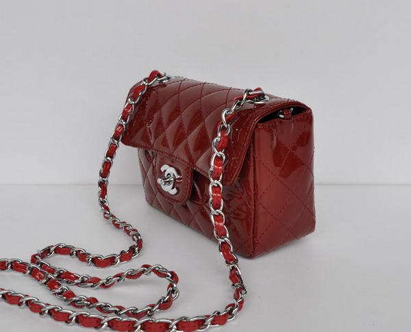buy Cheap Chanel Classic mini Flap Bag 1115 Bordeaux Patent Silver Hardware