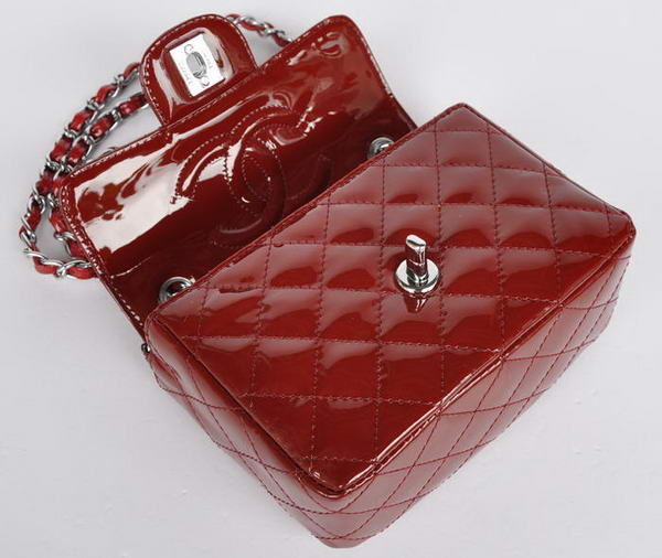 buy Cheap Chanel Classic mini Flap Bag 1115 Bordeaux Patent Silver Hardware