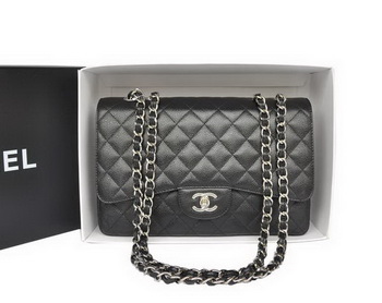 Fashion Chanel Original Caviar Leather Classic Flap Bag A28600 Black Silver