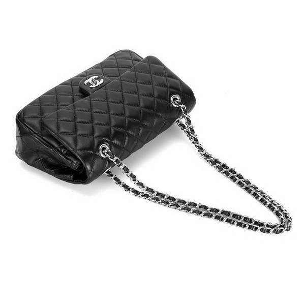 Chanel 2.55 Classic Series Flap Bag 1112 Black Leather Silver Hardware