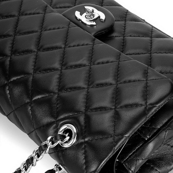 Chanel 2.55 Classic Series Flap Bag 1112 Black Leather Silver Hardware